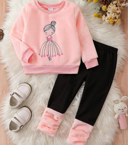 2 Pc Girls Princess Soft Sweatshirt & Ruched Pants