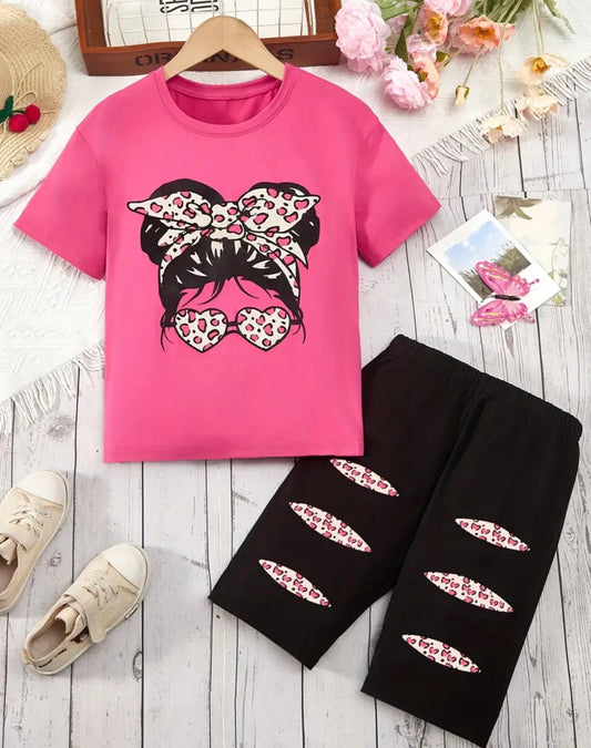 Hot Pink Girl T-Shirt with Shorts