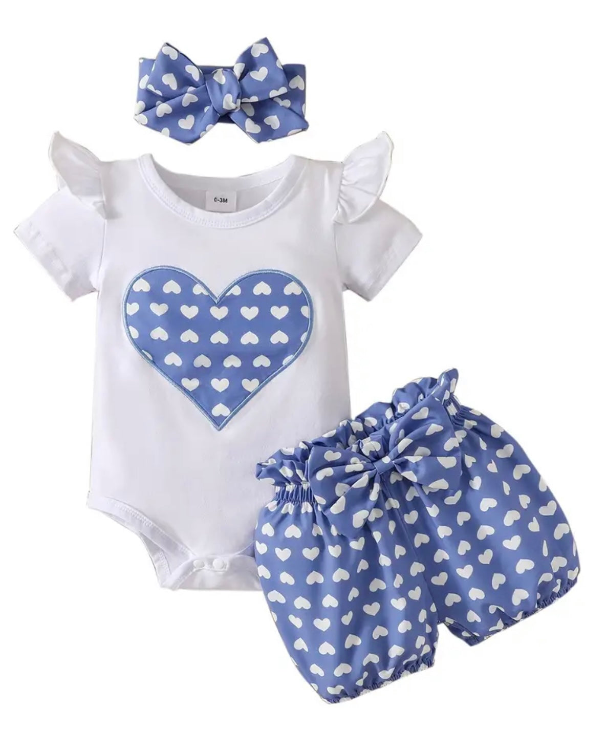 Cotton Ruffle Bodysuit, Matching Shorts & Heart-Printed Headband!