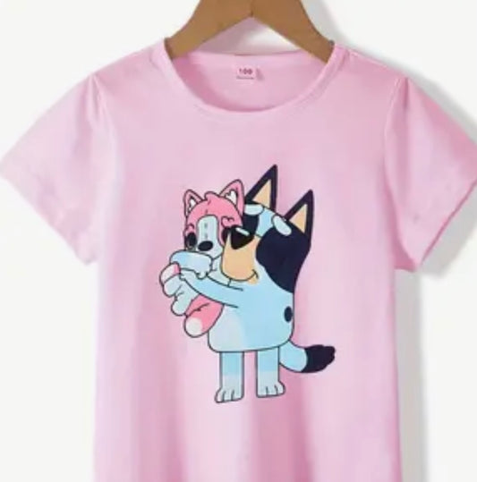 Cartoon Dog Print Short Sleeve T-Shirt - Pink