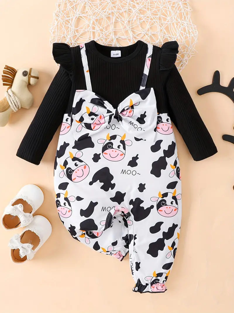 Cow Jumpsuit - 1 piece with bow