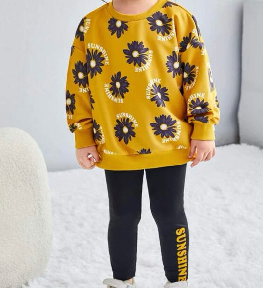 Floral Print Pullover & Letter Graphic Leggings