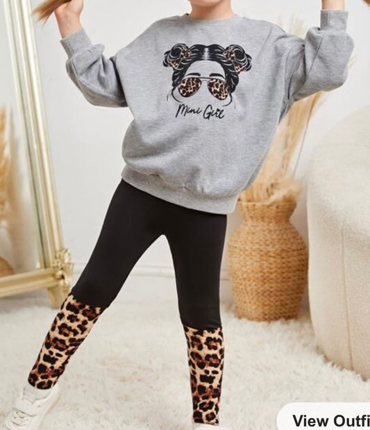 Girls Letter and Figure Graphic Pullover & Leggings