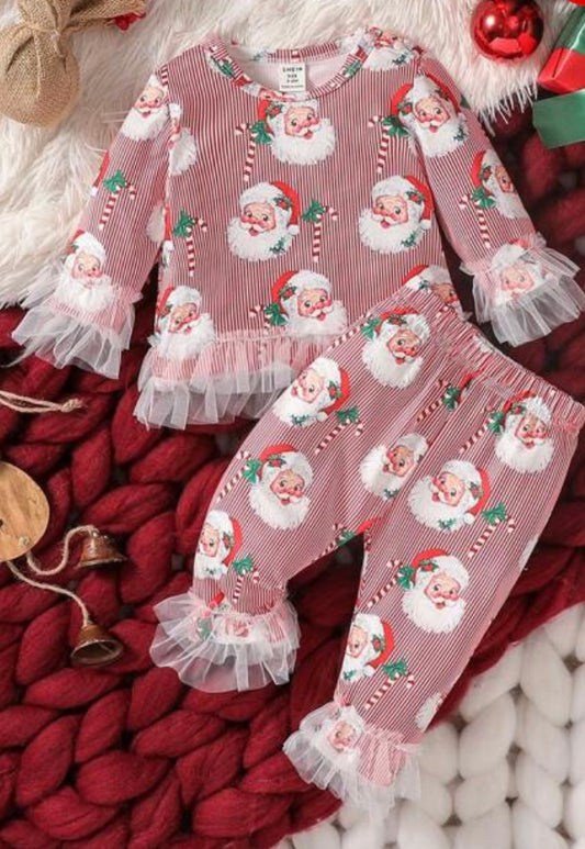 Baby Girl Christmas Print Flounce Sleeve Tee & Pants