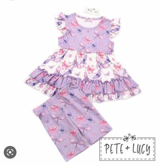 Lilac Butterflies Short Sleeve Short Set