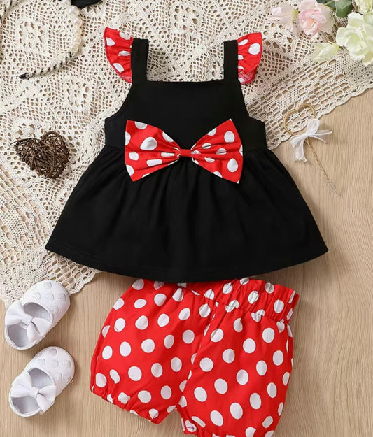 2 Piece Ruffle Trim Bow Front Outfit