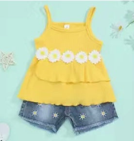 Yellow Tank with Jean Shorts