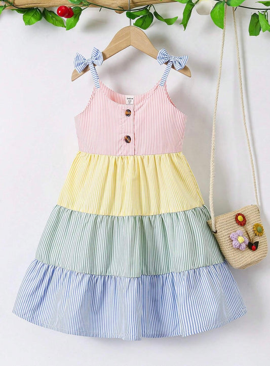 Color Block Suspender Dress