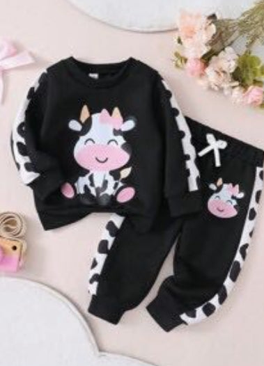 Cow Print 2 piece Sweat Pants Set