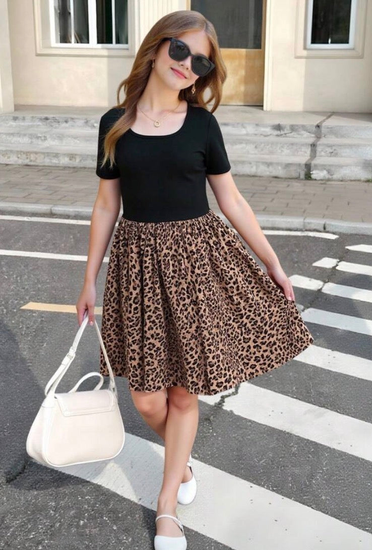 Tween Leopard/Black Dress