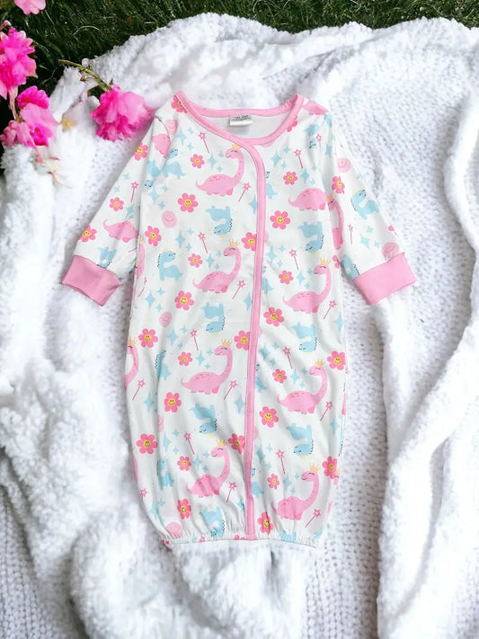 Pink Dinosaur Baby Gown