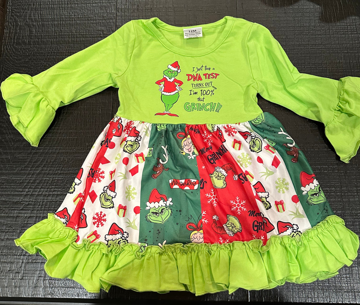 Christmas Green Grinch Ruffle Twirl Dress