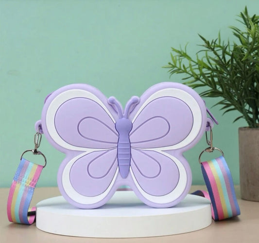 Purple Butterfly Bag with Rainbow Strap