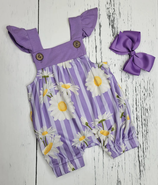 Purple Daisy-Stripes Romper